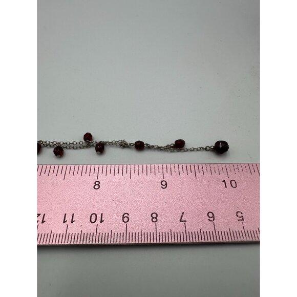 Sterling Silver Y Necklace Garnet Beads Dangle Drop Chain Delicate Jewelry - Picture 7 of 10